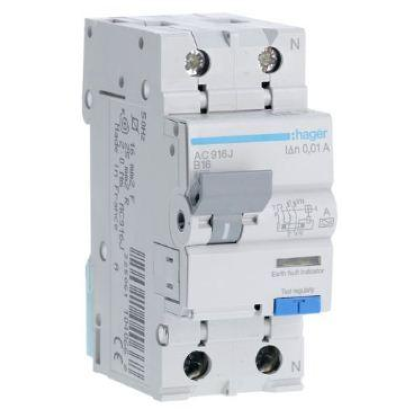 Диференціальний автомат Hager 1+N У16/10mA 6кА,тип AC916J