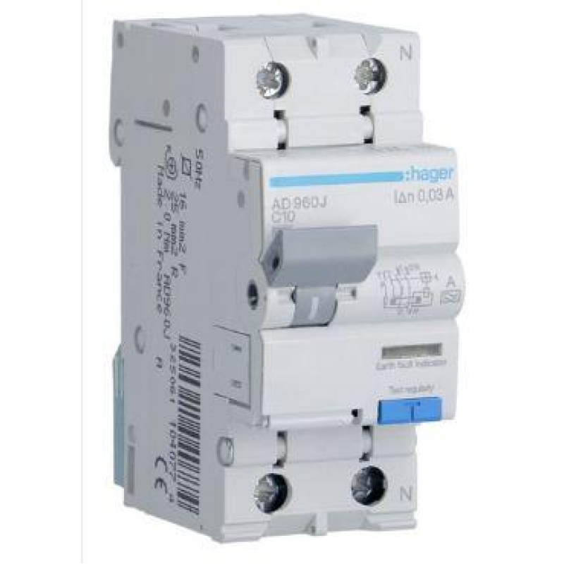 Диференційний автомат Hager 1+N C10/30mA 6кA,тип AD960J Диференційний автомат Hager 1+N C10/30mA 6кA,тип AD960J