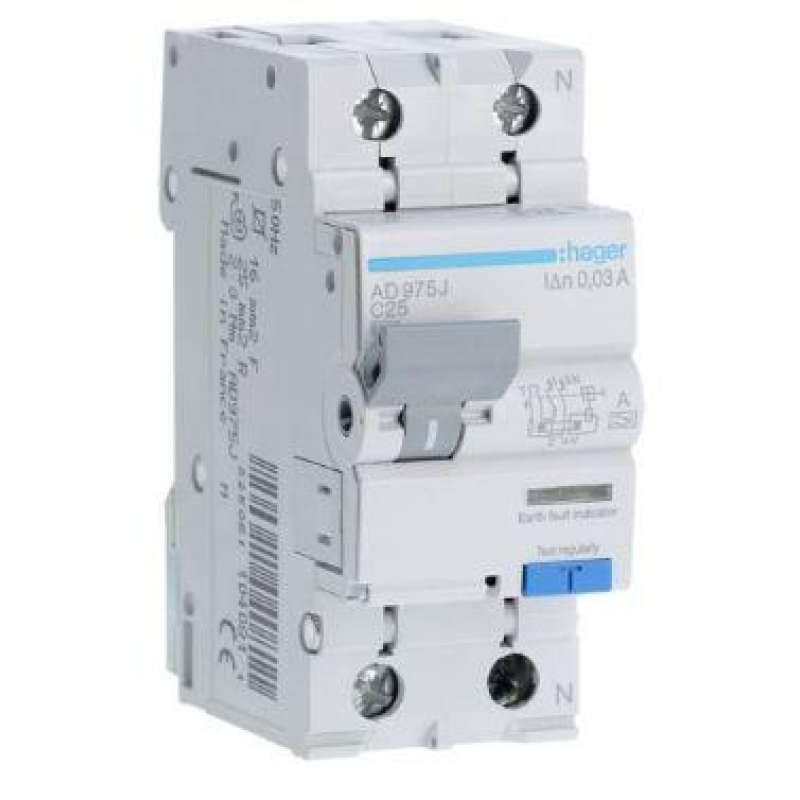 Диференційний автомат Hager 1+N C25/30mA 6кA,тип AD975J