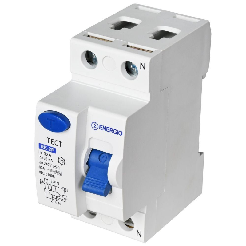 Пристрій захисного відключення ENERGIO RE 2P 32А 30мА тип AC Пристрій захисного відключення ENERGIO RE 2P 32А 30мА тип AC