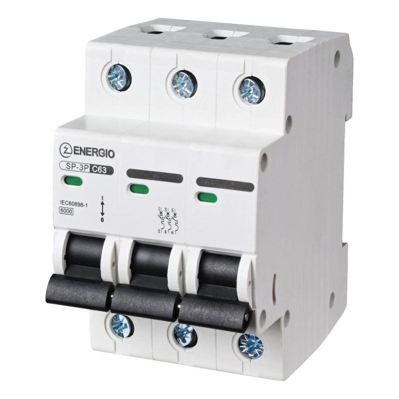 Модульний автоматичний вимикач ENERGIO SP-3P C 63А 6кА Модульний автоматичний вимикач ENERGIO SP-3P C 63А 6кА