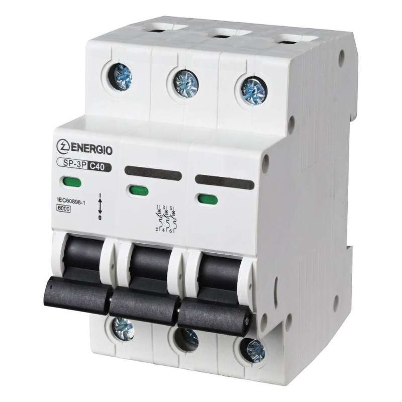 Модульний автоматичний вимикач ENERGIO SP-3P C 40А 6кА Модульний автоматичний вимикач ENERGIO SP-3P C 40А 6кА