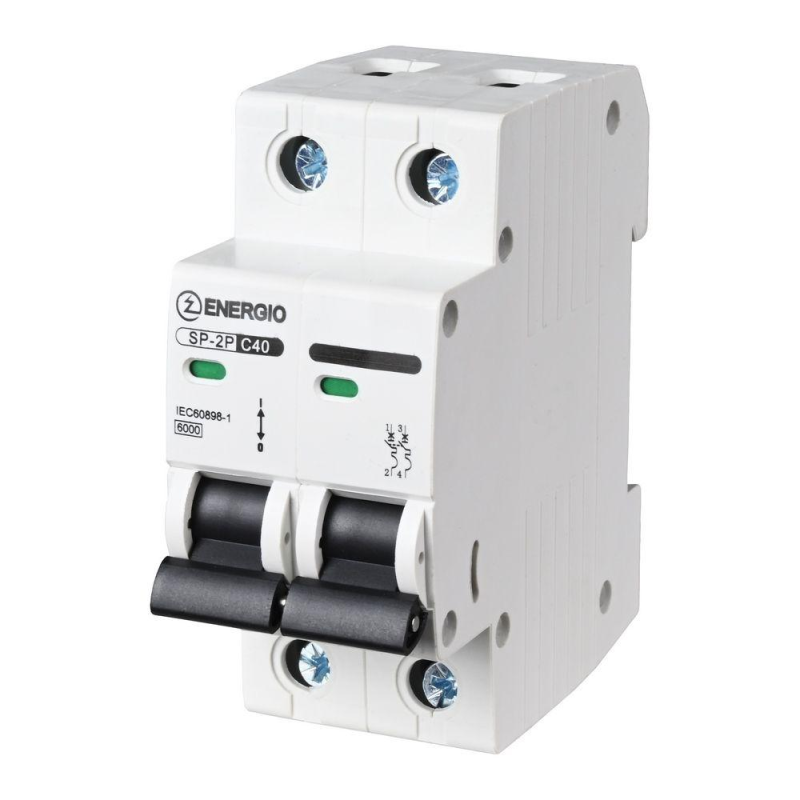 Модульний автоматичний вимикач ENERGIO SP-2P C 40А 6кА Модульний автоматичний вимикач ENERGIO SP-2P C 40А 6кА
