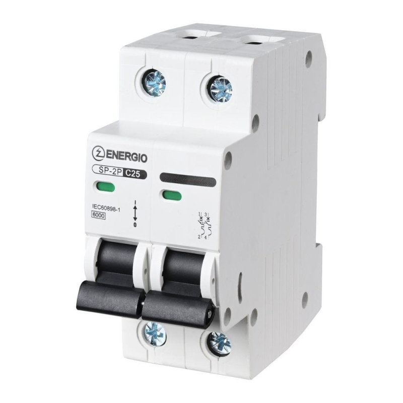 Модульний автоматичний вимикач ENERGIO SP-2P C 25А 4.5кА Модульний автоматичний вимикач ENERGIO SP-2P C 25А 4.5кА