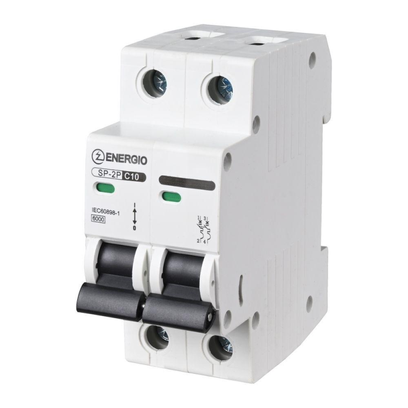Модульний автоматичний вимикач ENERGIO SP-2P C 10А 6кА Модульний автоматичний вимикач ENERGIO SP-2P C 10А 6кА