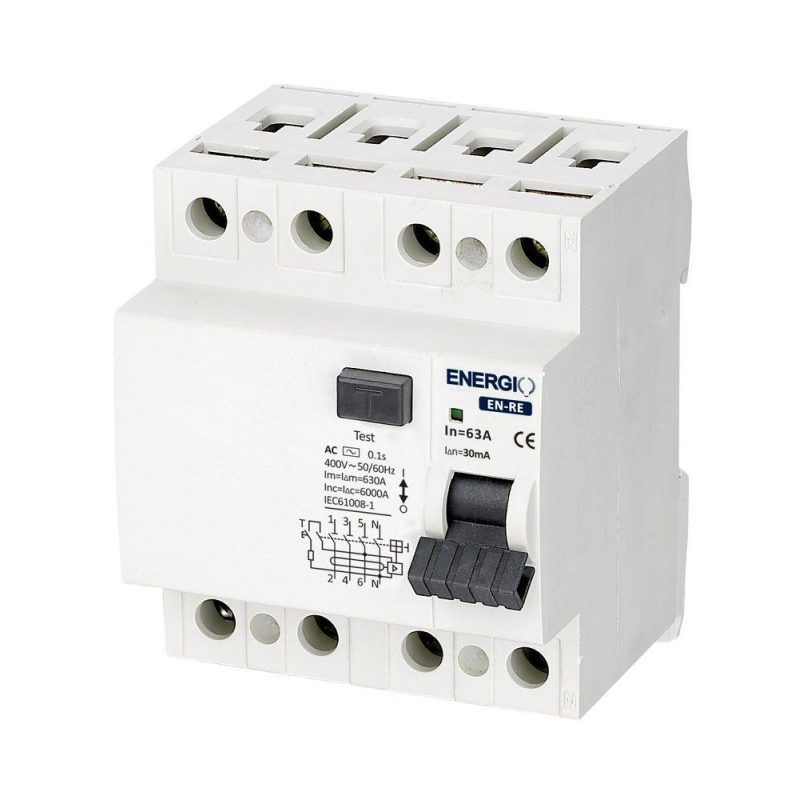 Пристрій захисного відключення ENERGIO EN-RE 4P 63А 30мА тип AC Пристрій захисного відключення ENERGIO EN-RE 4P 63А 30мА тип AC