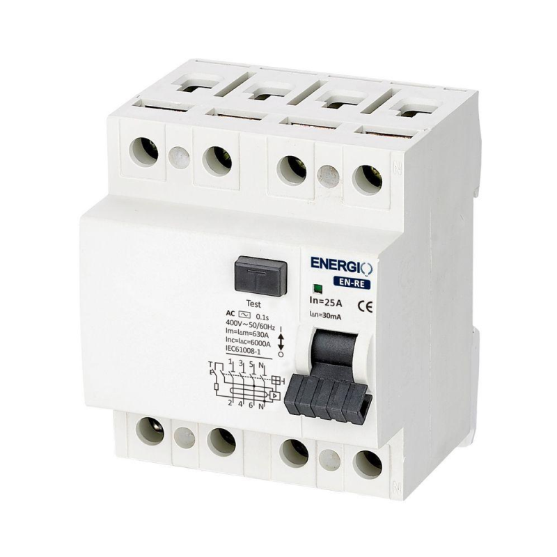 Пристрій захисного відключення ENERGIO EN-RE 4P 25А 30мА тип AC Пристрій захисного відключення ENERGIO EN-RE 4P 25А 30мА тип AC