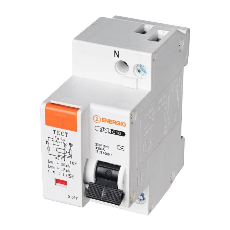 Диференціальний автоматичний вимикач ENERGIO SP-L 1P+N C 16А 4.5кА Диференціальний автоматичний вимикач ENERGIO SP-L 1P+N C 16А 4.5кА