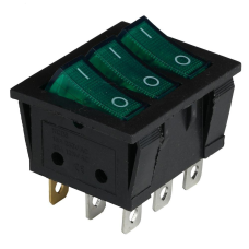 Клавішний перемикач ENERGIO KCD2-3101N Gn/Bk ON-OFF 3 клавіші з підсвіткою