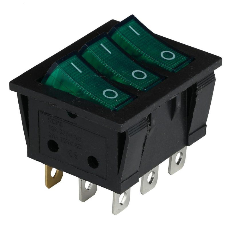 Клавішний перемикач ENERGIO KCD2-3101N Gn/Bk ON-OFF 3 клавіші з підсвіткою Клавішний перемикач ENERGIO KCD2-3101N Gn/Bk ON-OFF 3 клавіші з підсвіткою