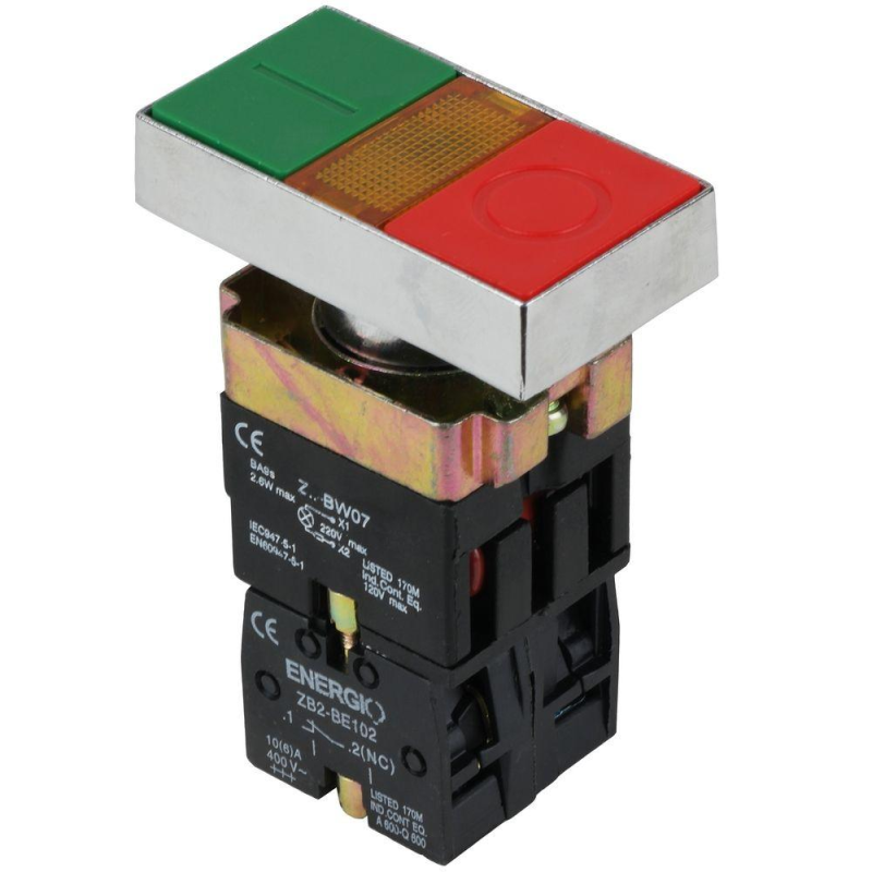 Кнопка ENERGIO XB2-BW8375 ПУСК/СТОП з індикатором зелена+червона NO+NC Кнопка ENERGIO XB2-BW8375 ПУСК/СТОП з індикатором зелена+червона NO+NC