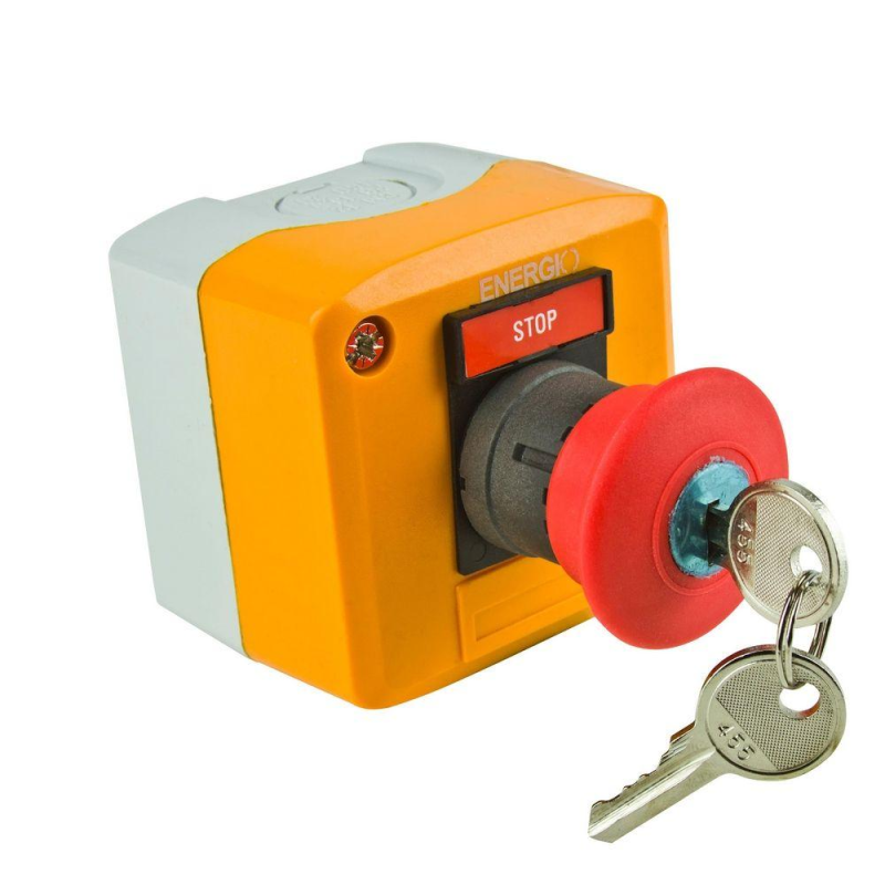 Пост кнопочний ENERGIO XAL-D184 СТОП грибок з ключем червоний NC