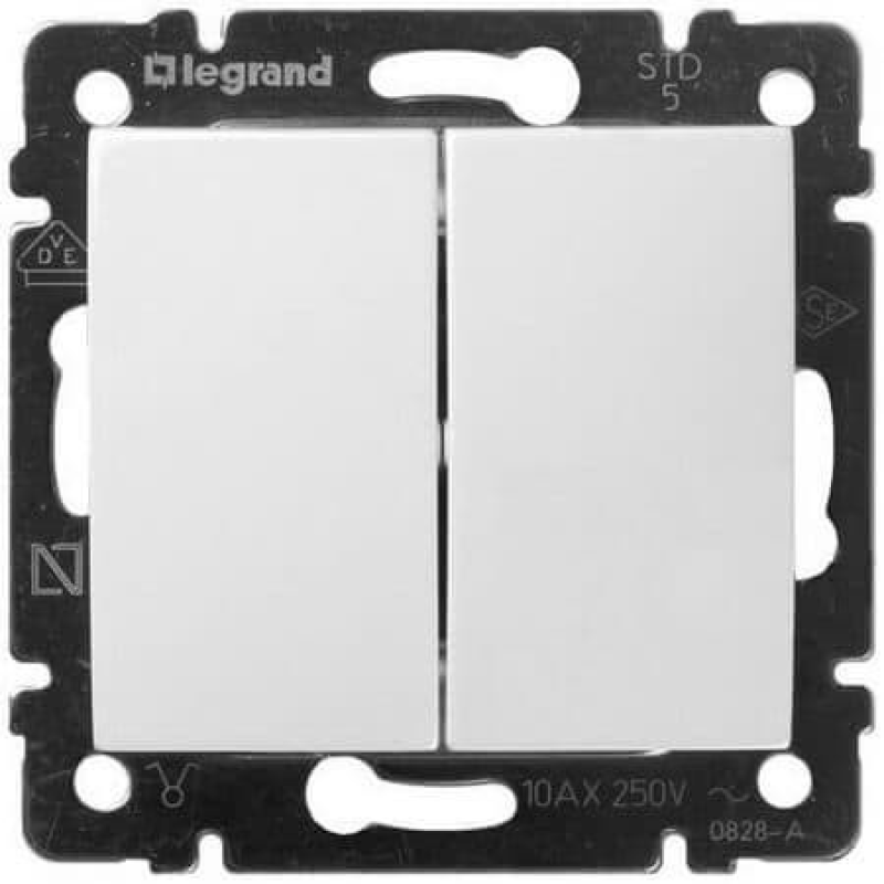 Вимикач 2-клавішний, білий, 774405 Legrand Valena