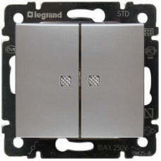 Вимикач 2-клавішний з підсвічуванням, алюміній, Legrand 770128 Valena