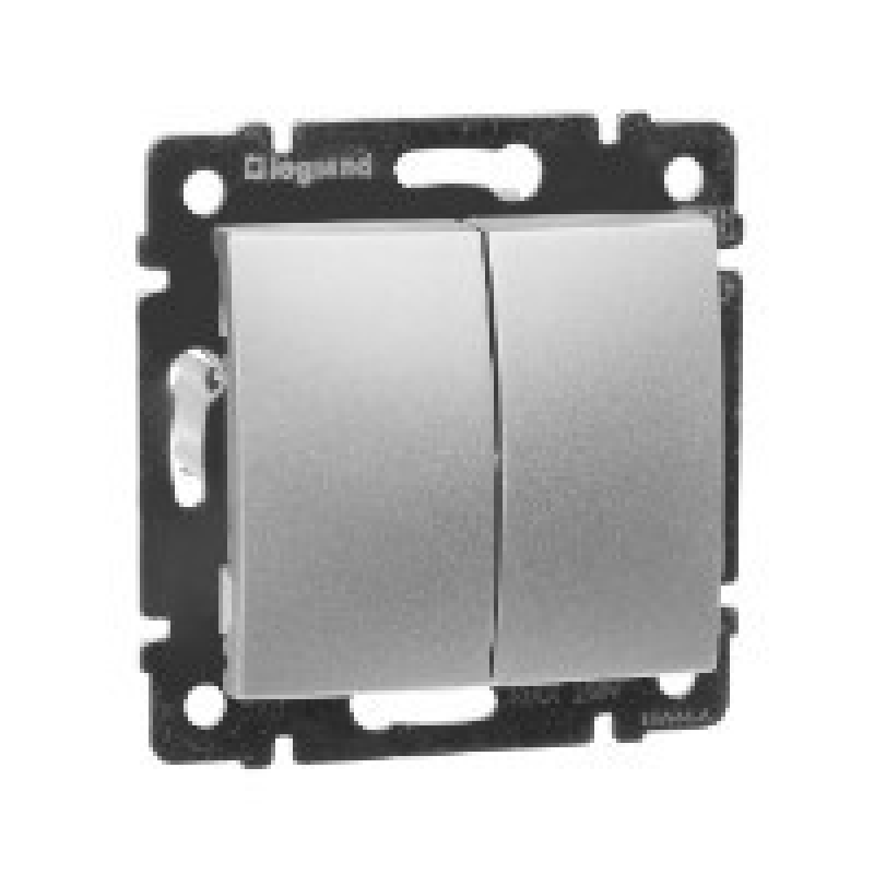 Вимикач прохідний 2-клавішний, алюміній, Legrand 770108 Valena