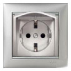 Розетка з кришкою та заземленням, алюміній, Legrand 770122 Valena