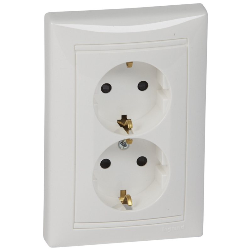 Розетка подвійна із заземленням із захисними шторками, 16А, білий, 774427 Legrand Valena Розетка подвійна із заземленням із захисними шторками, 16А, білий, 774427 Legrand Valena