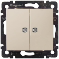 Перемикач 2-х клавішний з підсвічуванням, слонова кістка, 774112 Valena Legrand