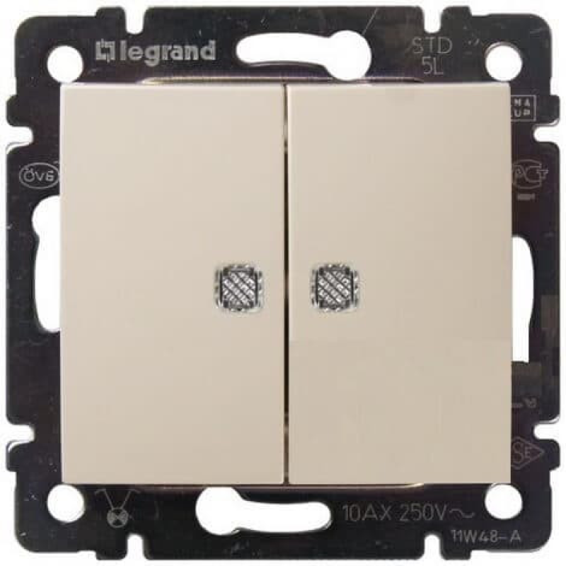 Перемикач 2-х клавішний з підсвічуванням, слонова кістка, 774112 Valena Legrand