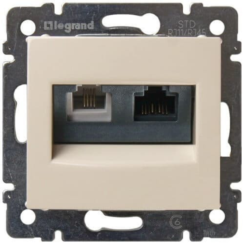 Механізм розетки комп“ютерної RJ 45 cat.6 UTP + телефонний RJ 11, слонова кістка, 774180 Legrand Valena Механізм розетки комп“ютерної RJ 45 cat.6 UTP + телефонний RJ 11, слонова кістка, 774180 Legrand Valena