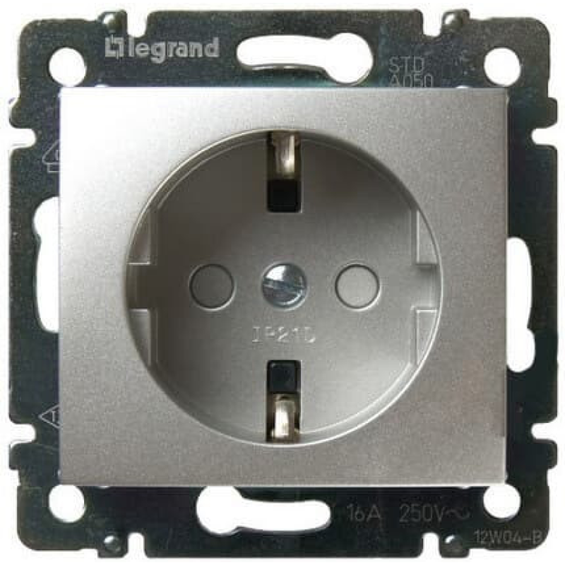 Розетка зі шторками та заземленням, алюміній, Legrand 770121 Valena