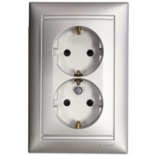 Механізм розетки подвійний із заземленням, 16А, алюміній, 770100 Legrand Valena