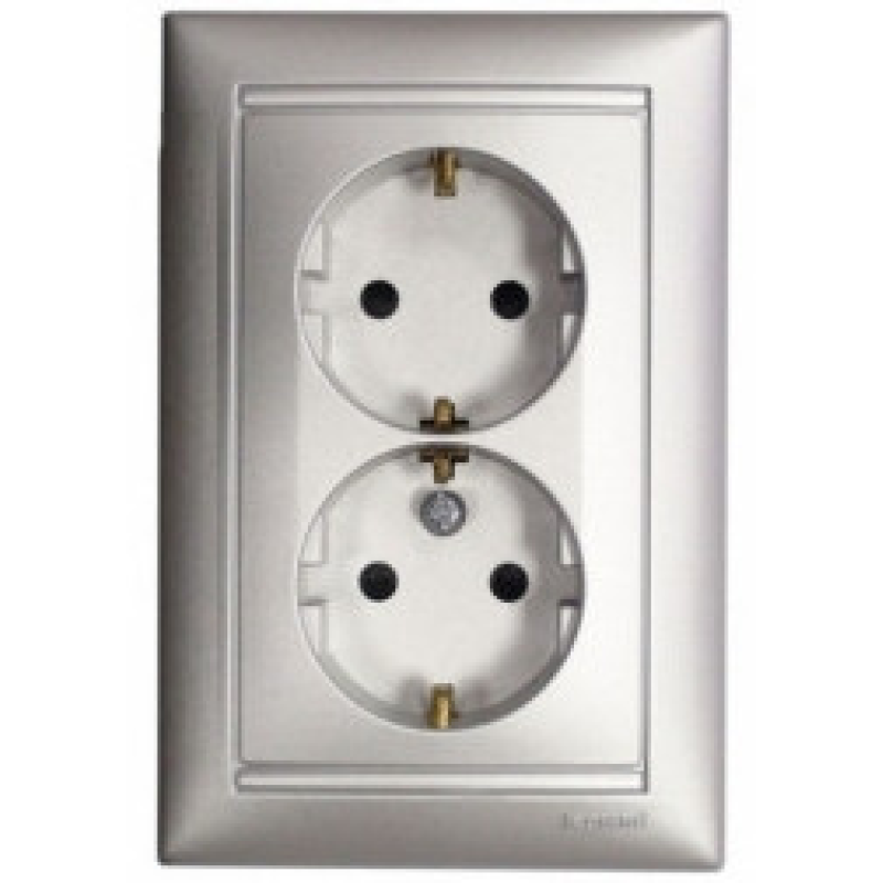 Механізм розетки подвійний із заземленням, 16А, алюміній, 770100 Legrand Valena