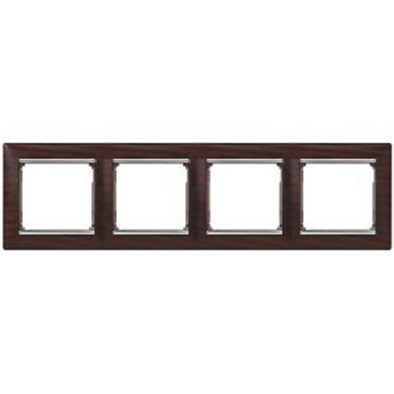 Рамка 4 посту, темне дерево/срібний штрих 770374 Legrand Valena Рамка 4 посту, темне дерево/срібний штрих 770374 Legrand Valena