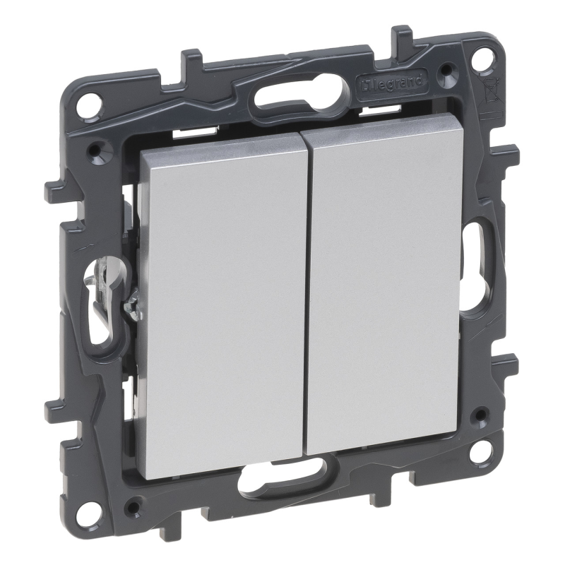 Вимикач двоклавішний, алюміній, Niloe Step Legrand Вимикач двоклавішний, алюміній, Niloe Step Legrand