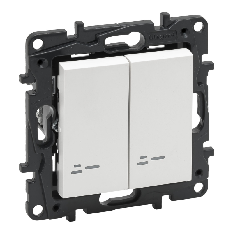 Вимикач прохідний двоклавішний з підсвіткою, білий, Niloe Step Legrand