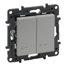 Вимикач прохідний двоклавішний з підсвіткою, алюміній, Niloe Step Legrand