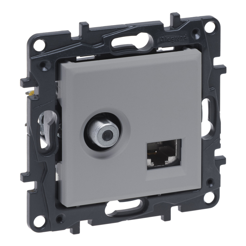 Розетка комбінована TV тип F і RJ45 CAT6 UTP, алюміній, Niloe Step Legrand Розетка комбінована TV тип F і RJ45 CAT6 UTP, алюміній, Niloe Step Legrand