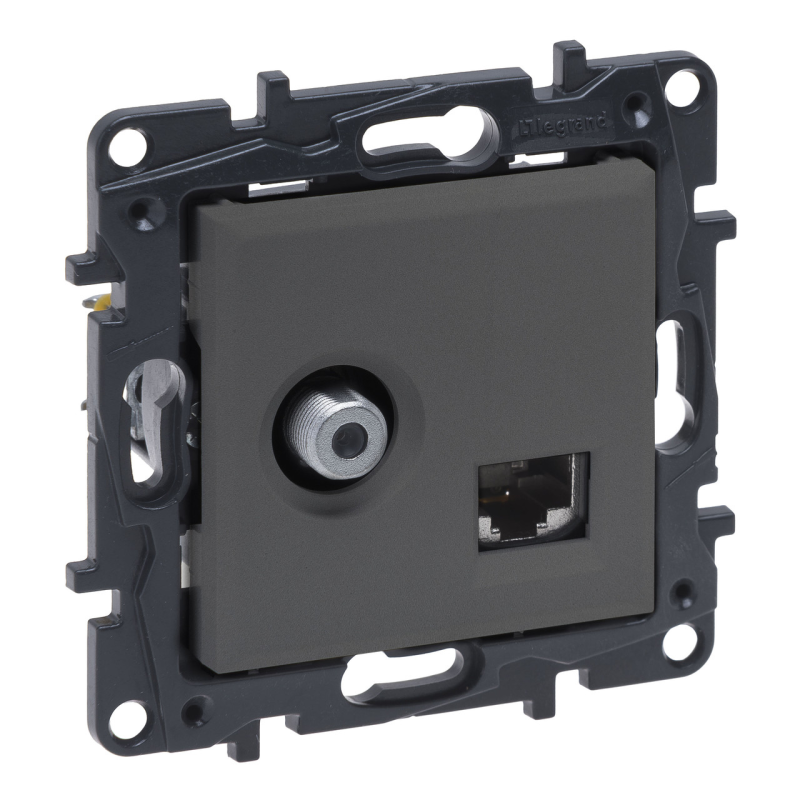 Розетка комбінована TV тип F і RJ45 CAT6 UTP, сталь, Niloe Step Legrand Розетка комбінована TV тип F і RJ45 CAT6 UTP, сталь, Niloe Step Legrand