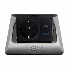 Розетка для підлоги врізна  Чорна 16 А  + 2USB (type C+A) 2.1А, IP44