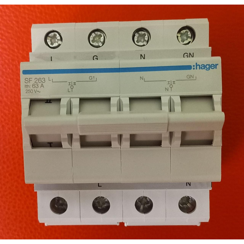 Перемикач навантаження Hager SF263 трипозиційний 2P 63A 1-0-2 240/415V~