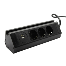 Меблева розетка кухонна (горизонтальна)  3 x 16 А , USB A+C 3,4 А, метал + провід 3 x 1.5 mm²