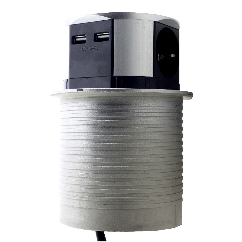 Меблева розетка 3 x 16 А , 2 x USB 2,4 А , металл + провід 3 x 1.5 mm²