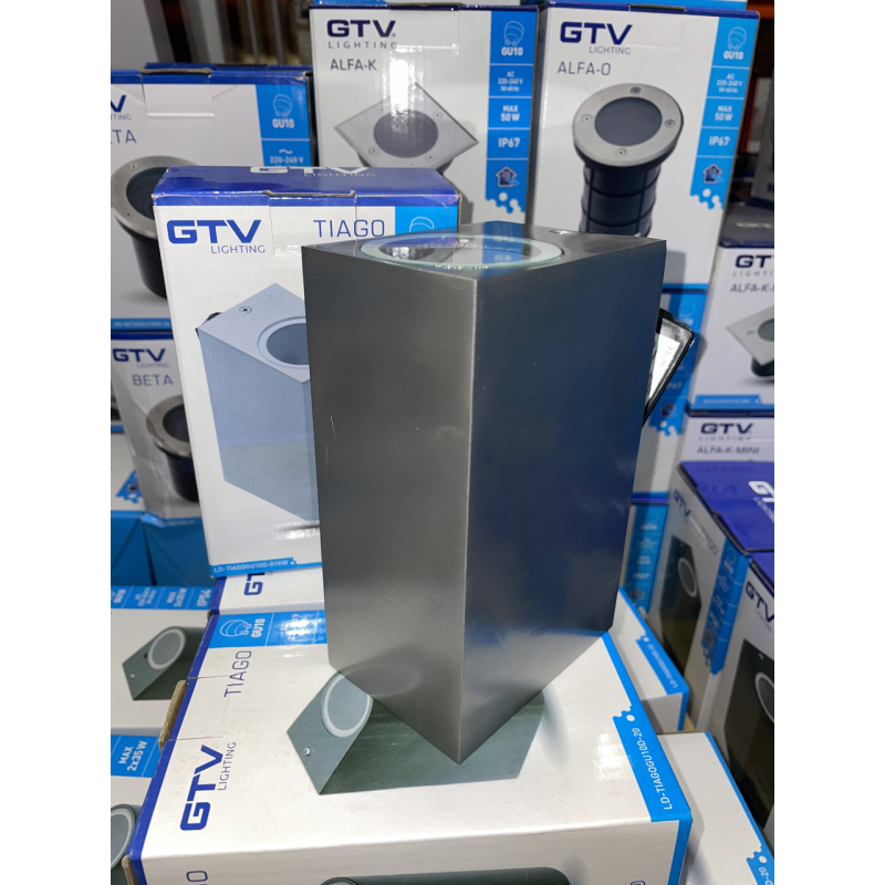 Світильник Настінний Tiago (Подвійний), Max.2X35W, Gu10, Ip54, Сірий, Квадрат GTV Світильник Настінний Tiago (Подвійний), Max.2X35W, Gu10, Ip54, Сірий, Квадрат GTV