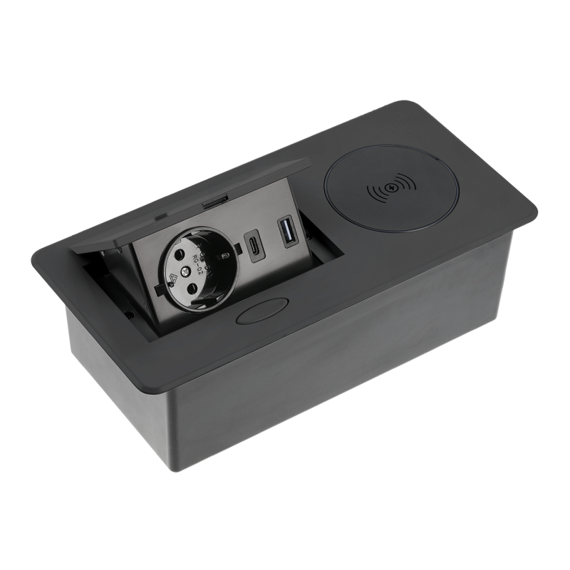 Подовжувач Вбудований Avaro Plus Індукційна Зарядка, 1 Роз. Schuko, Usb A+C 1,5 м, Чорний GTV Подовжувач Вбудований Avaro Plus Індукційна Зарядка, 1 Роз. Schuko, Usb A+C 1,5 м, Чорний GTV