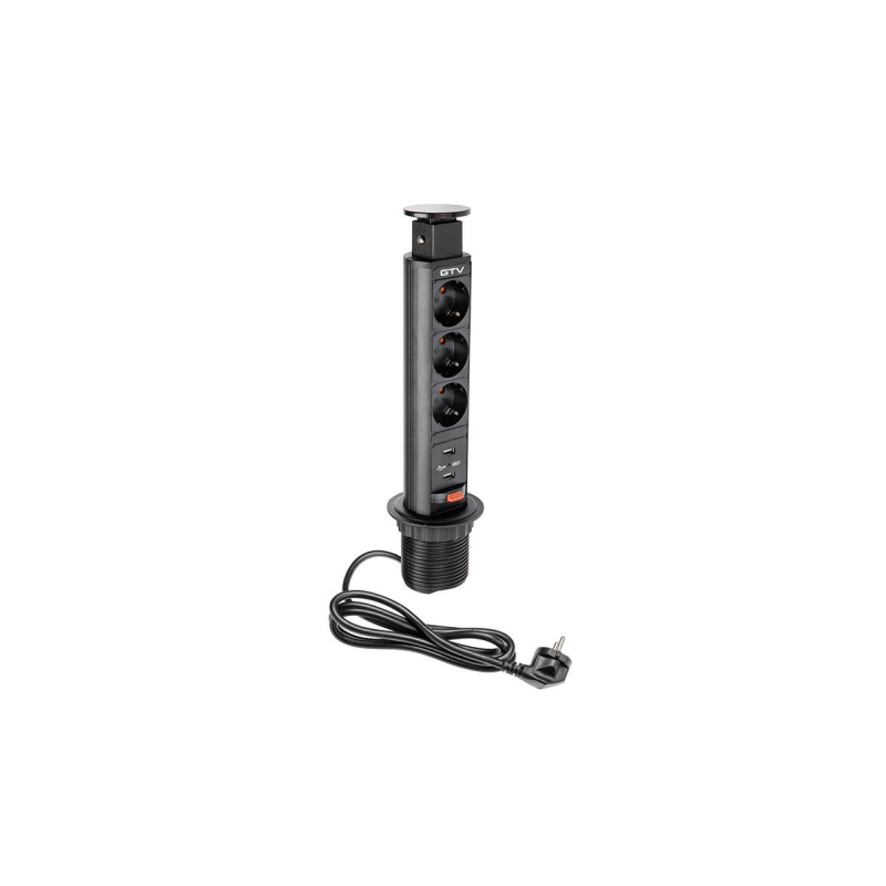 Подовжувач Врізний В Стіл Ae-Bpw3S60U-20, 60мм, 3 X гнізда Schucko, 2Xusb 2,1A 5V, Чорний GTV Подовжувач Врізний В Стіл Ae-Bpw3S60U-20, 60мм, 3 X гнізда Schucko, 2Xusb 2,1A 5V, Чорний GTV