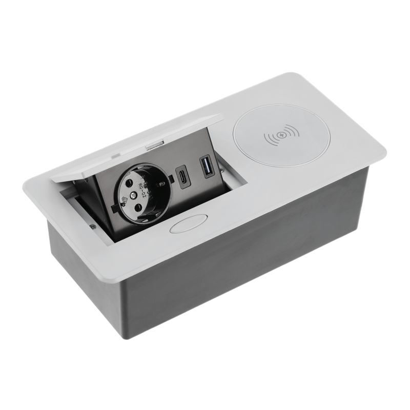 Подовжувач вбудований Avaro Plus Індукційне Заряджання, 1 Рожевий. Schuko, Usb A+C, 5W, 1,5 м, Срібло GTV