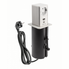 Подовжувач Врізний-Висувний Квадратний Tower, 1Xschuko, 1Xusb A, 1Xtype-C, Кабель 1,5М, Білий/Інокс (Ae-Gmw1Stow-10) GTV