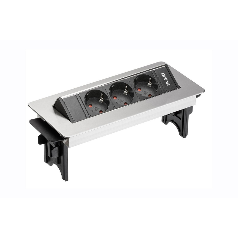 Подовжувач Настільний Без Нижнього Корпусу, 3X гн. Schucko, Інокс, З Кабелем 1,5 метра (Ae-Pbc3Gs-51Bk) GTV