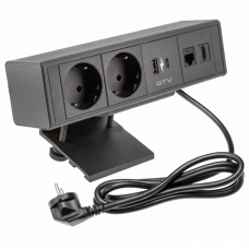 Подовжувач Прямокутний Накладний Bar, 2Xschuko, 1Xusb A, 1Xtype-C, 1Xrj45, 1Xhdmi, Кабель З вилкою 1,5М,