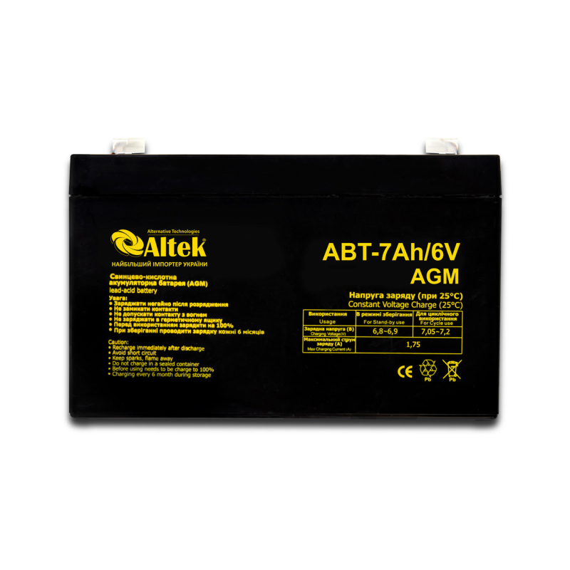 Акумулятор ALTEK ABT 7Ah 6V AGM Акумулятор ALTEK ABT 7Ah 6V AGM