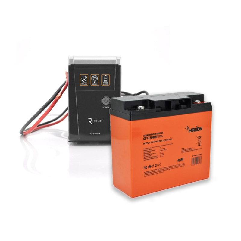 Комплект ДБЖ RITAR RTSW-600 LED з АКБ MERLION AGM 12V 60 Ah Комплект ДБЖ RITAR RTSW-600 LED з АКБ MERLION AGM 12V 60 Ah