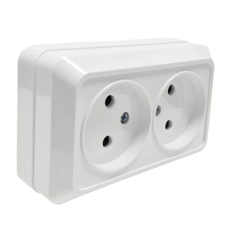 Розетка Накладна 10А Подвійна Б/З ENERGIO Розетка Накладна 10А Подвійна Б/З ENERGIO