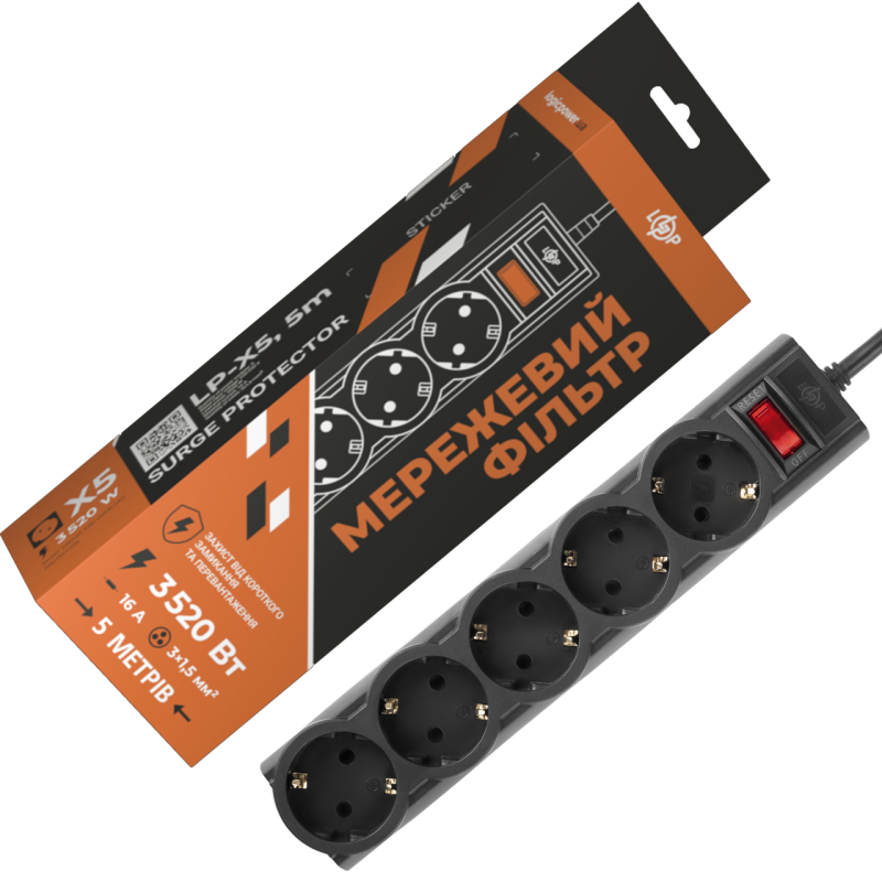 Мережевий фільтр PREMIUM LP-X5 5 м Black (3520Вт) Мережевий фільтр PREMIUM LP-X5 5 м Black (3520Вт)
