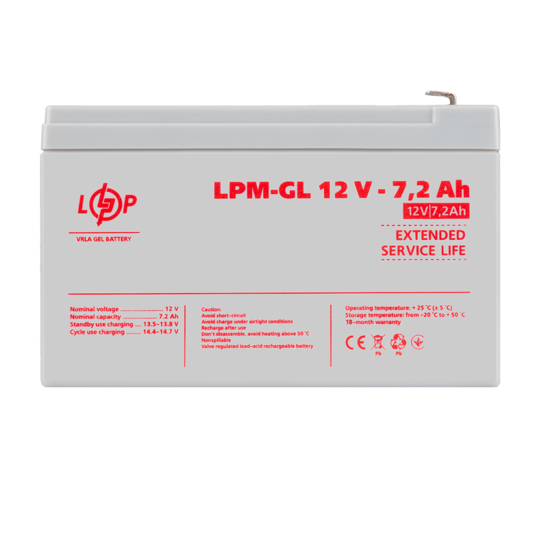 Акумулятор гелевий LPM-GL 12V - 7.2 Ah