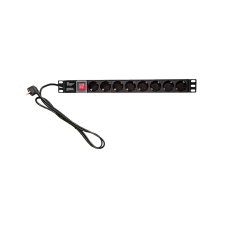 Подовжувач LP на 8 розеток з вимикачем, 220В 16A, німецький тип, 1U 19“, алюмінієвий корпус